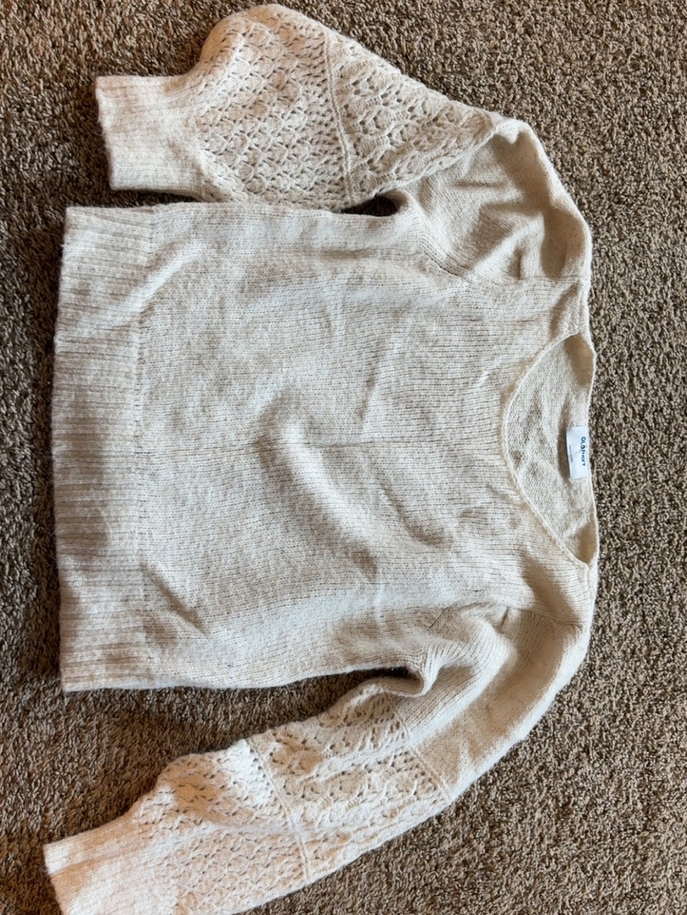 Old Navy Cream Lace-Sleeve Crew Neck Sweater